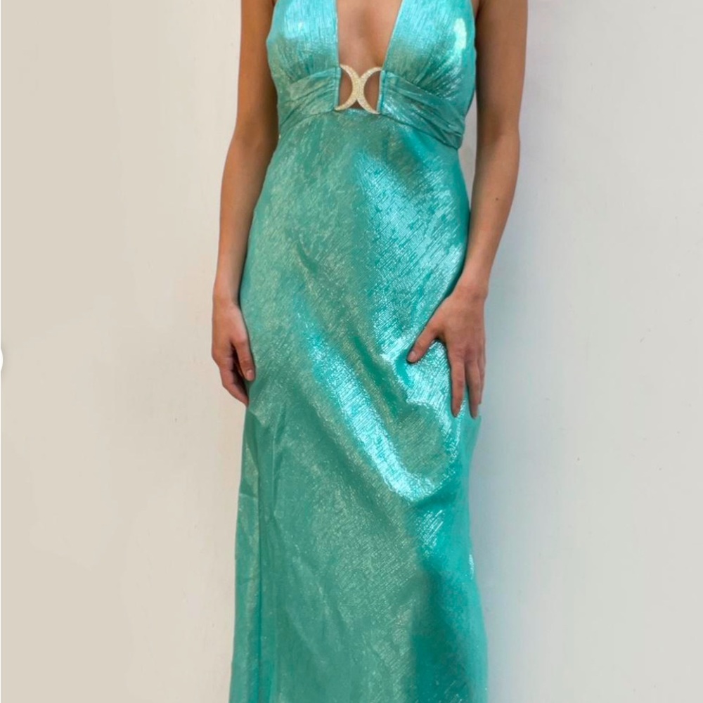 Vintage Silk Y2K Teal Mermaid Cache Evening Gown